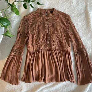 Bohemian lace long sleeve blouse with flare sleeves